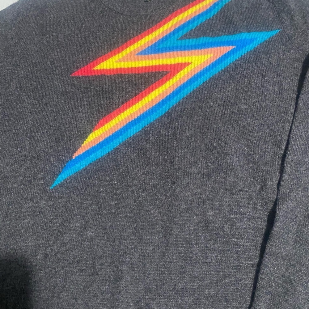 Gray Crewneck Sweater with Red Lightning Bolt - Picture 2 of 15